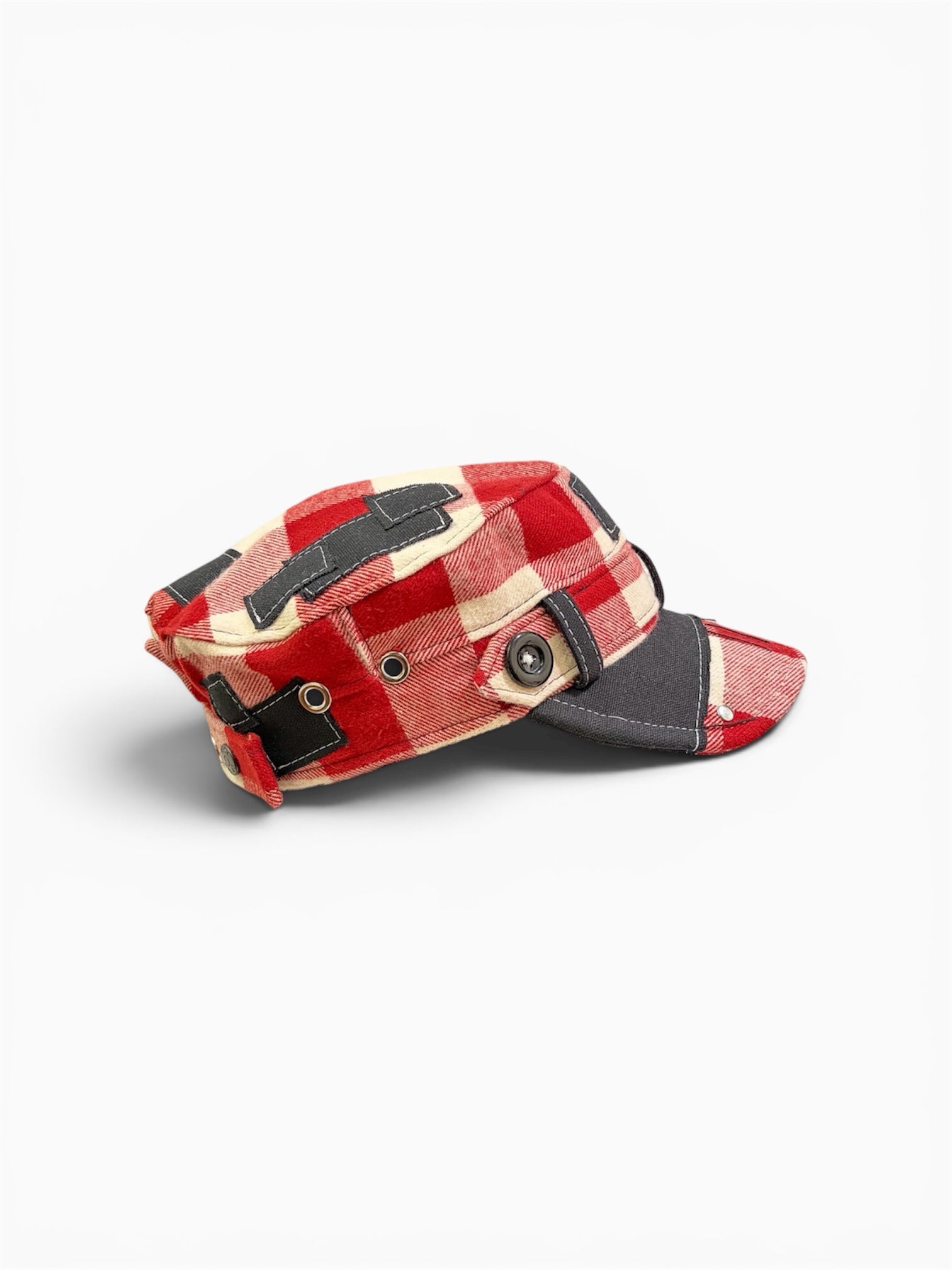 Canvas + Plaid Cadet Hat (Red)