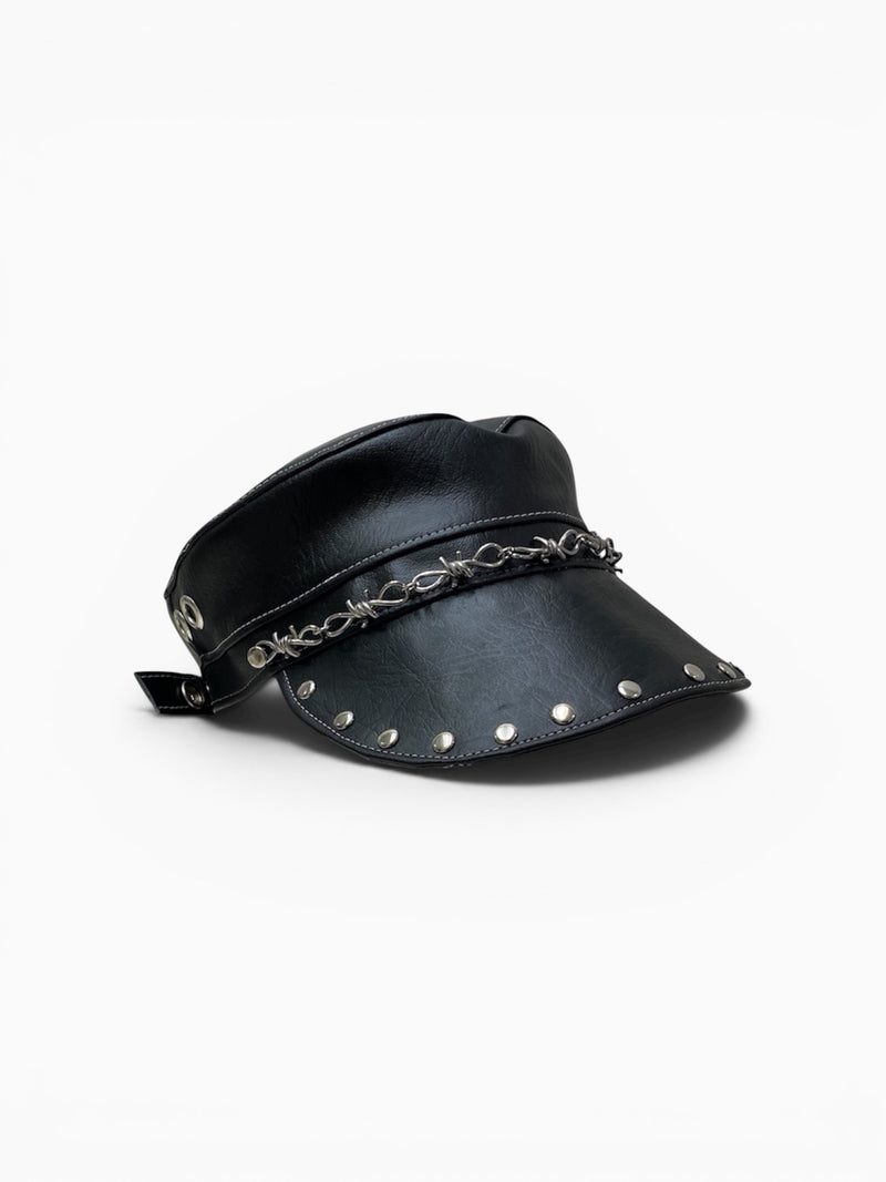 Black Leather Cadet Hat